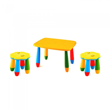 Set mobila copii masa MASHA dreptunghiulara 72 5x57cm culoare galbena cu 2 scaune FLOARE galben 