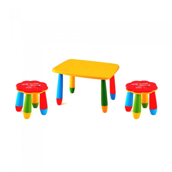 Set mobila copii masa MASHA dreptunghiulara 72 5x57cm culoare galbena cu 2 scaune FLOARE rosu 