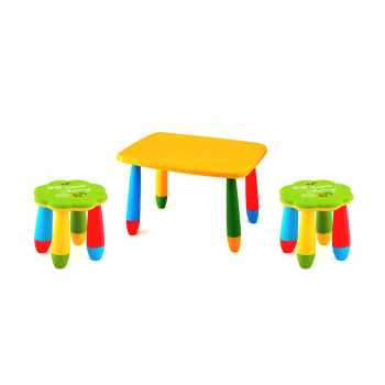 Set mobila copii masa MASHA dreptunghiulara 72 5x57cm culoare galbena cu 2 scaune FLOARE verde 