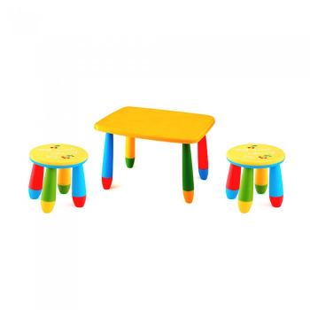 Set mobila copii masa MASHA dreptunghiulara 72 5x57cm culoare galbena cu 2 scaune GOGOASA galben 