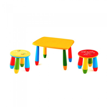 Set mobila copii masa MASHA dreptunghiulara 72 5x57cm culoare galbena cu 2 scaune GOGOASA galben rosu 