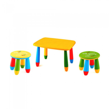 Set mobila copii masa MASHA dreptunghiulara 72 5x57cm culoare galbena cu 2 scaune GOGOASA galben verde 