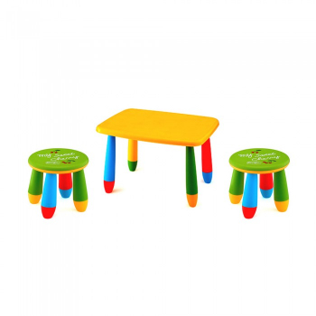 Set mobila copii masa MASHA dreptunghiulara 72 5x57cm culoare galbena cu 2 scaune GOGOASA verde 