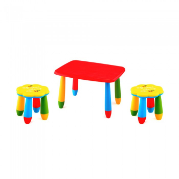 Set mobila copii masa MASHA dreptunghiulara 72 5x57cm culoare rosie cu 2 scaune FLOARE galben 