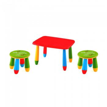 Set mobila copii masa MASHA dreptunghiulara 72 5x57cm culoare rosie cu 2 scaune GOGOASA verde 