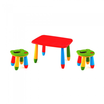 Set mobila copii masa MASHA dreptunghiulara 72 5x57cm culoare rosie cu 2 scaune URSULET verde 