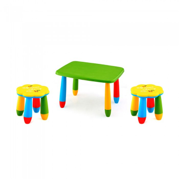 Set mobila copii masa MASHA dreptunghiulara 72 5x57cm culoare verde cu 2 scaune FLOARE galben 