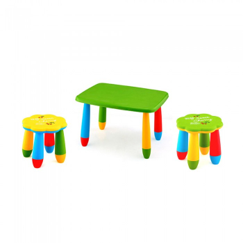 Set mobila copii masa MASHA dreptunghiulara 72 5x57cm culoare verde cu 2 scaune FLOARE galben verde 