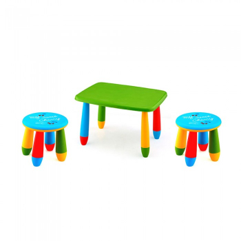Set mobila copii masa MASHA dreptunghiulara 72 5x57cm culoare verde cu 2 scaune GOGOASA albastru 