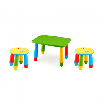 Set mobila copii masa MASHA dreptunghiulara 72 5x57cm culoare verde cu 2 scaune GOGOASA galben 