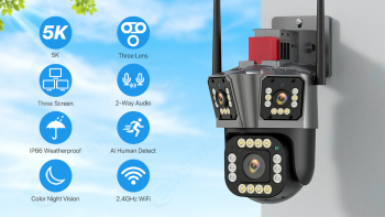 Camera Tripla de Supraveghere Profesionala Wi-Fi PTZ TSS-JT3-W 2k/5K Audio-Video cu 3 lentile 5X Zoom Night Vision 