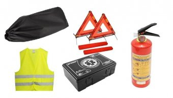 Kit Siguranta Auto complet omologat R.A.R Stingator 1kg 2x Triunghi Trusa Medicala Geanta Vesta