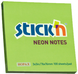 Notes Autoadeziv 76 X 76 Mm 100 File Stickn - Verde Neon 