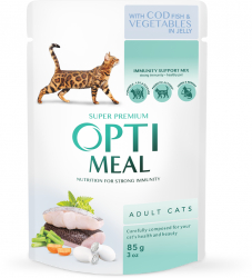 Hrana umeda Optimeal pentru pisici - cod si legume in jeleu 12x0.085 kg 
