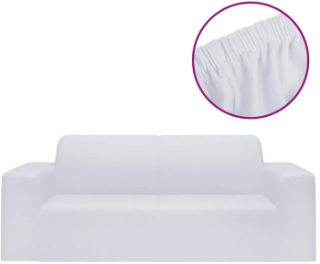 vidaXL Husa elastica pentru canapea cu 2 locuri poliester jersey alb 