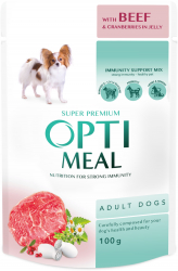 Hrana umeda completa Optimeal Super Premium pentru caini adulti cu carne de vita si merisoare in jeleu 12 x 0.1 kg 