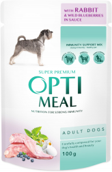Hrana umeda completa Optimeal Super Premium pentru caini adulti cu iepure si afine salbatice in sos 12 x 0.1 kg 