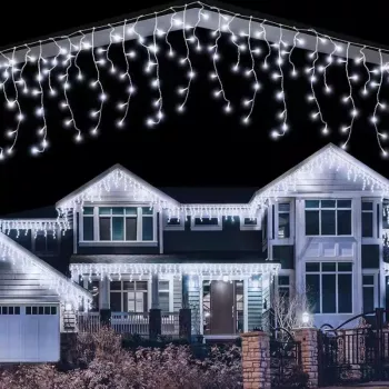 Instalatie Craciun SIKS Turturi Ghirlanda curgatoare 140 LED-uri 8 jocuri de lumini Franjuri Exterior/Interior Fir Alb 7 M Interco 