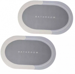 Set 2 x Covor de Baie Antiderapant SIKS Model &bdquo Bathroom&rdquo Oval 78 x 48 cm Albastru Deschis/Gri