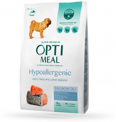 Hrana uscata completa Optimeal Hypoallergenic pentru caini adulti de talie medie si mare and ndash somon 4 kg 