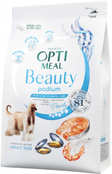 Hrana uscata completa Optimeal Beauty Podium Holistic pe baza de fructe de mare pentru caini adulti de toate rasele 4 kg 