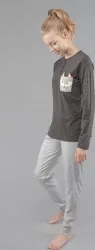 Set pijama cu buline si buzunar vulpe Gisela 2/1535 - Gri 3-M Standard