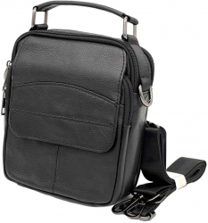 Borseta Compacta de Umar Mana Bretele Reglabile Piele Naturala Neagra 16 x 19 x 7 cm 