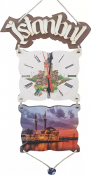 Ceas de perete ornamental cu desen Istanbul Panaroma din lemn 44 x 17 cm 184 gr multicolor alb 