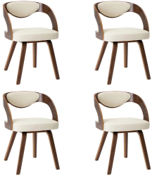 vidaXL Scaune de bucatarie 4 buc crem lemn curbat and piele ecologica 