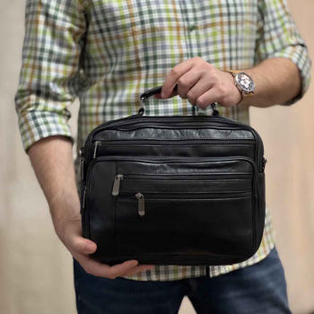 Geanta de Umar tip servieta pentru barbati din Piele Naturala de Bovina 31 x 24 x 6/8 cm - Negru 
