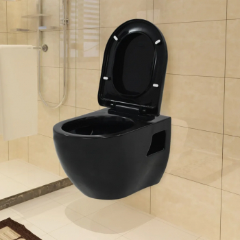 vidaXL Vas de toaleta suspendat cu rezervor incastrat negru ceramica 