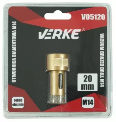 Carota diamantata pentru piatra gresie si beton 20mm M14 V05120 Verke 