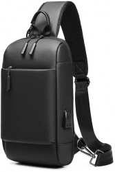Geanta crossbody de umar sau de mana minimalista business casual cu port USB Escalate 34x20x10 cm Neagra 