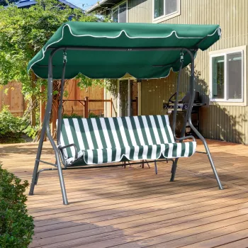 Balansoar de gradina acoperis reglabil 3 locuri 170x110x153 cm cadru metal material textil 