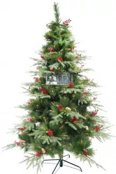 Brad artificial de Craciun decorat cu conuri pin rosii pentru interior/exterior inaltime 210 cm diametru 142 cm 767 ramuri Flippy ver 