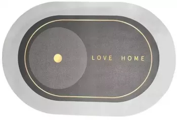 Covor de Baie Antiderapant SIKS Model &bdquo Love Home&rdquo Oval 57 x 39 cm Gri 