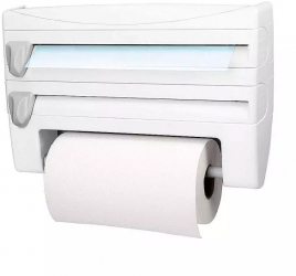 Dispenser De Bucatarie 4 In 1 SIKS Pentru Folie Alimentara Rola De Hartie Folie De Aluminiu Si Alte Accesorii Alb 
