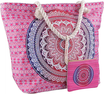 Geanta plaja Mandala Paisley 39 x 50 cm Roz 