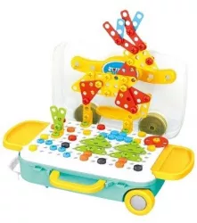 Jucarie Educativa pentru Copii Set 258 Piese 6 in 1 Valiza cu Bormasina si Accesorii de Insurubat Multicolor 