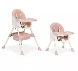 Scaun de masa bebelusi tavita reglabila 3 trepte model 2 in 1 centuri siguranta 5 puncte cos depozitare roz 