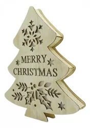 Decoratiune luminoasa model de Brad cu inscriptie Marry Christmas alb lungime 19 cm latime 3 cm inaltime 22 cm lemn interior/exte 