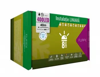 Instalatie Craciun 40 m 400 Led-uri Liniara Alb rece 8 jocuri de lumini Transformator Interconectabila Prelungitor 3 m inclus Fir V 