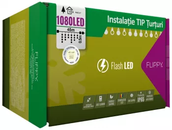 Instalatie Craciun 45 m 1080 Led-uri Franjuri Alb cald Flash Alimentator Interconectabila Fir Transparent Cauciucat 220v Flippy 
