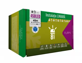 Instalatie Craciun 45 m 450 Led-uri Liniara Albastru 8 jocuri de lumini Transformator Interconectabila Prelungitor 3 m inclus Fir T 