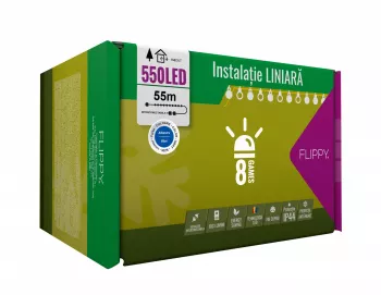 Instalatie Craciun 55 m 550 Led-uri Liniara Albastru 8 jocuri de lumini Transformator Interconectabila Prelungitor 3 m inclus Fir V 