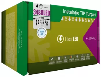 Instalatie Craciun Profesionala de Exterior IP65 145 m 3480 Led-uri Mari Franjuri Alb rece Flash Alimentator Interconectabila Fir Ne 