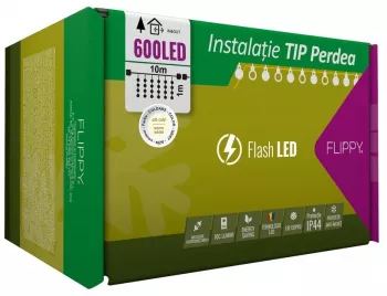Instalatie Craciun Tip Perdea IP44 10 m x 1 m 600 LED-uri Alb cald cu flash Transformator Interconectabila Prelungitor 3 m inclus 