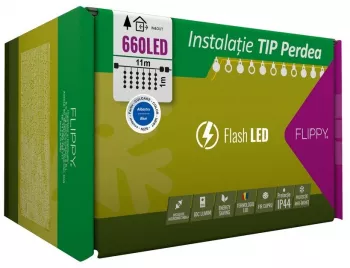 Instalatie Craciun Tip Perdea IP44 11 m x 1 m 660 LED-uri Albastru cu flash Transformator Interconectabila Prelungitor 3 m inclus