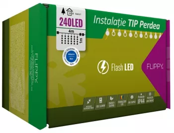 Instalatie Craciun Tip Perdea IP44 4 m x 1 m 240 LED-uri Albastru cu flash Transformator Interconectabila Prelungitor 3 m inclus F 