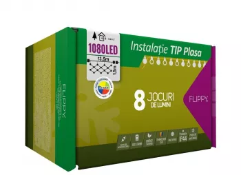 Instalatie Craciun Tip Plasa 13.5 m x 1.5 m 1080 LED-uri Multicolor 8 jocuri de lumini Transformator Interconectabila Prelungitor 3 